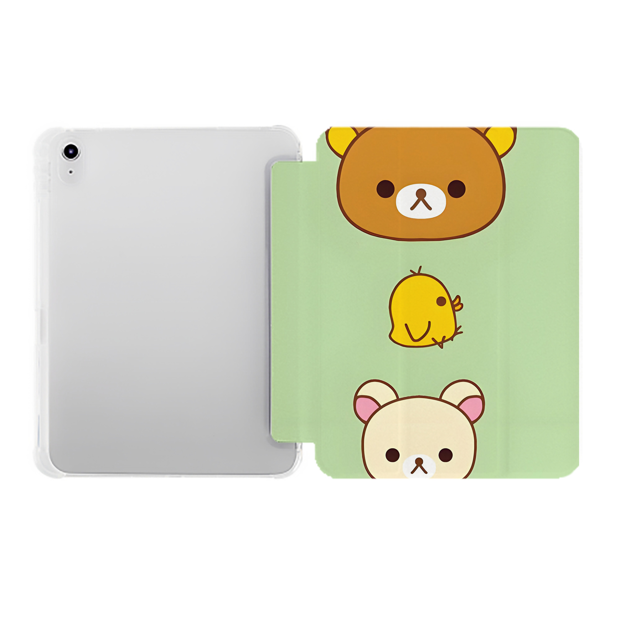 （画像用） リラックマ リラックマ キイロイトリ Rilakkuma Korilakkuma Kiiroitori IPad ケース ペン収納付き 三つ折りスタンド PUレザー×シリコン 対応機種9.5/10.5/10.9インチ
